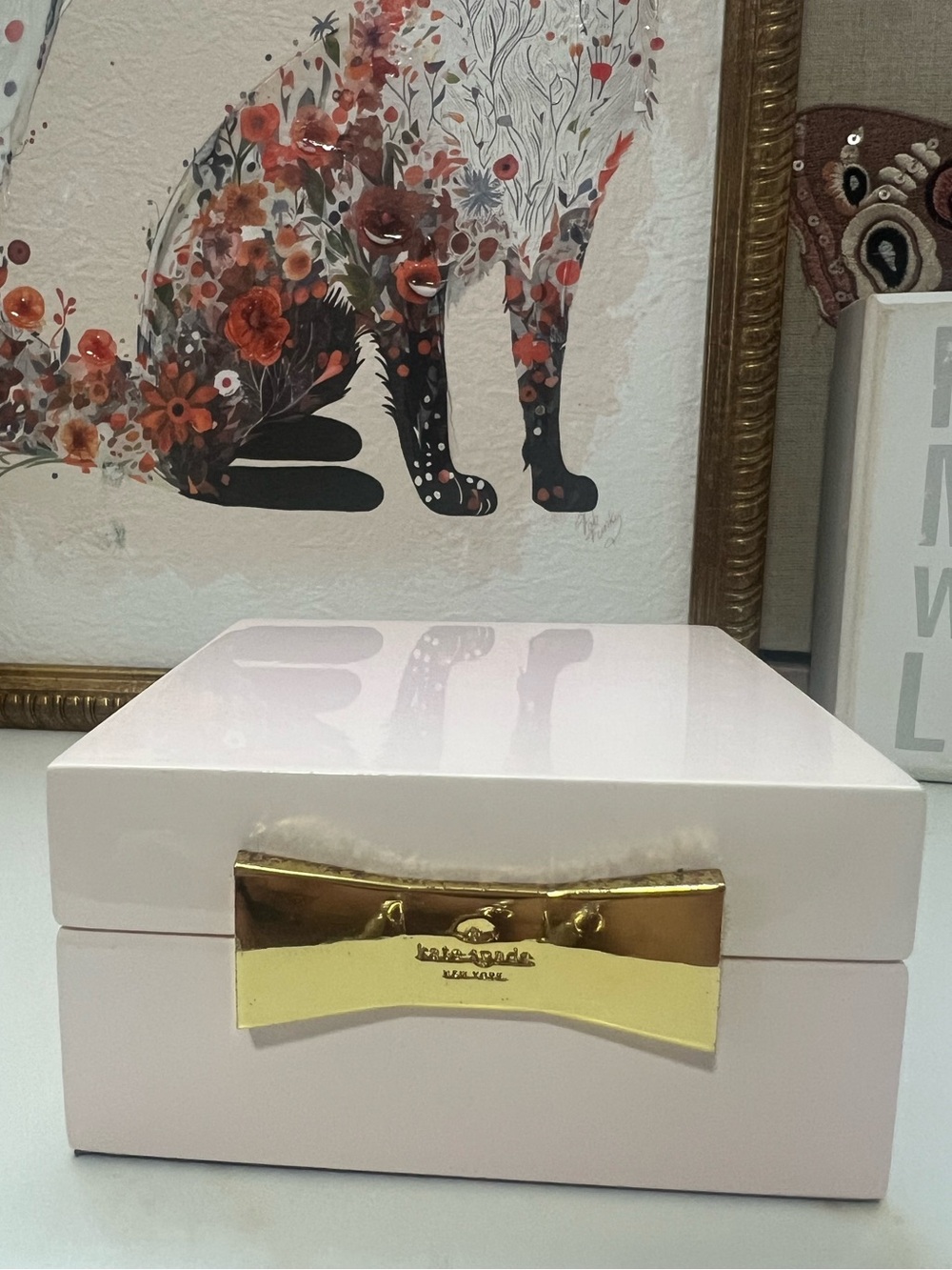 kate spade x Lenox garden party Pale Pink Jewelry Box with Gold Bow Accent